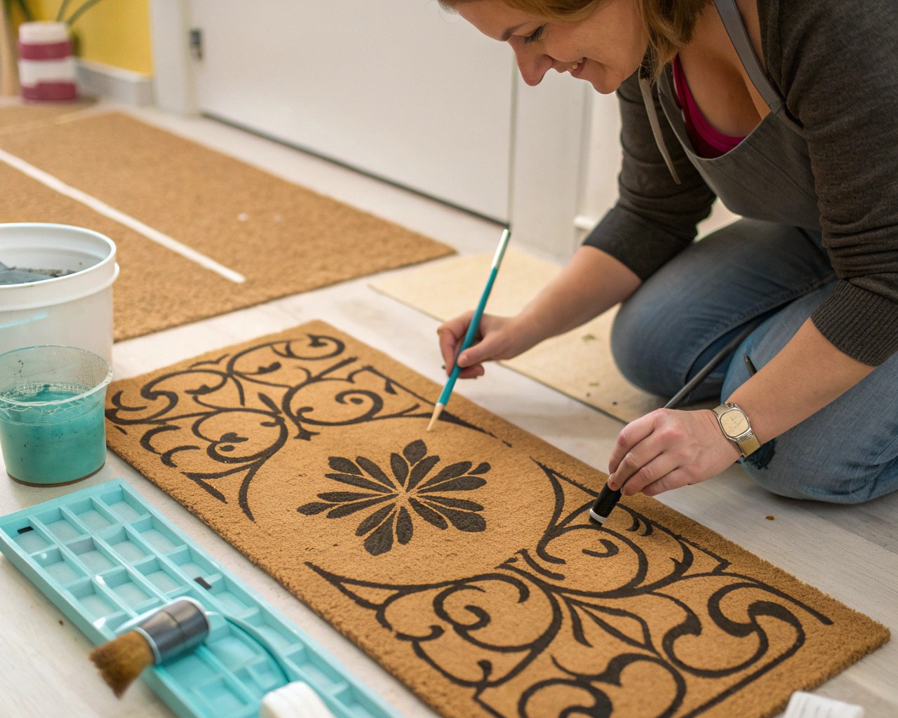 Creating a strong base and border sets the stage for your mat's unique design.