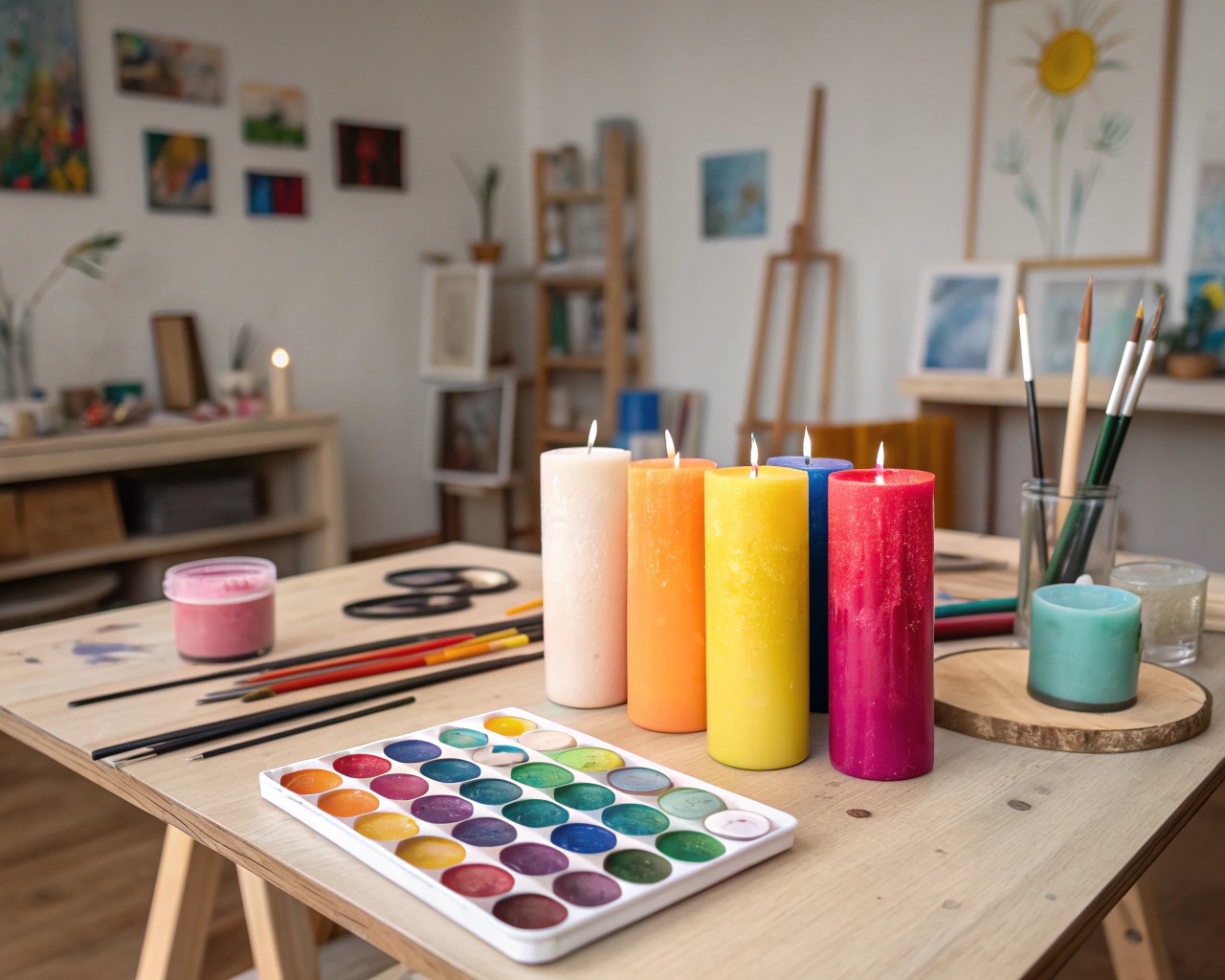 Gather essential materials for creating beautifully painted candles.