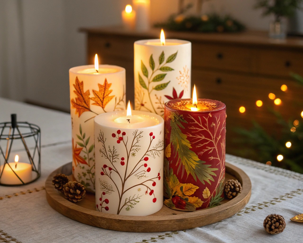 Painted candles seamlessly blend function with aesthetic appeal.